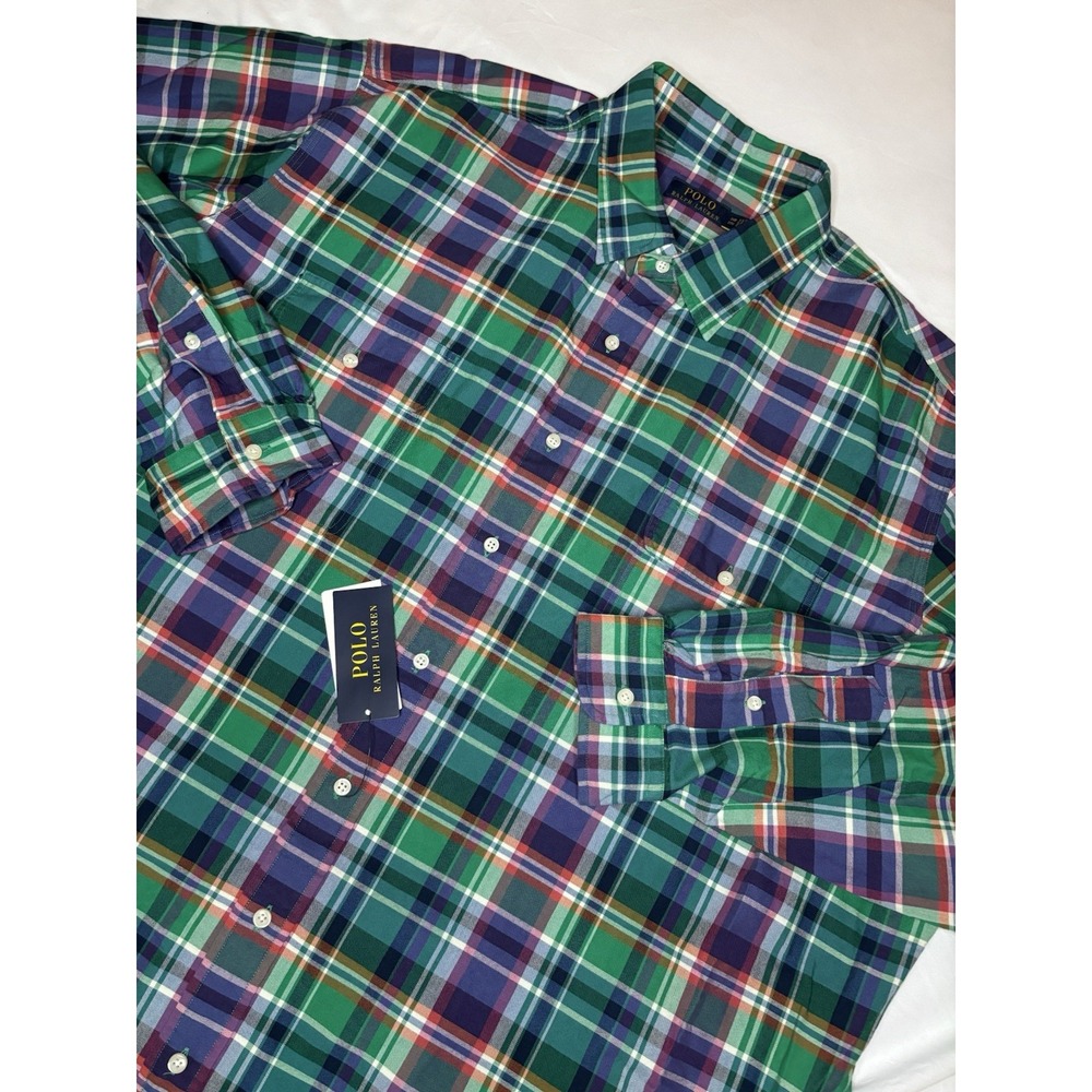 Polo Ralph Lauren Oxford Button Down Long Sleeve Shirt‎ Plaid Green 3XB NWT $125